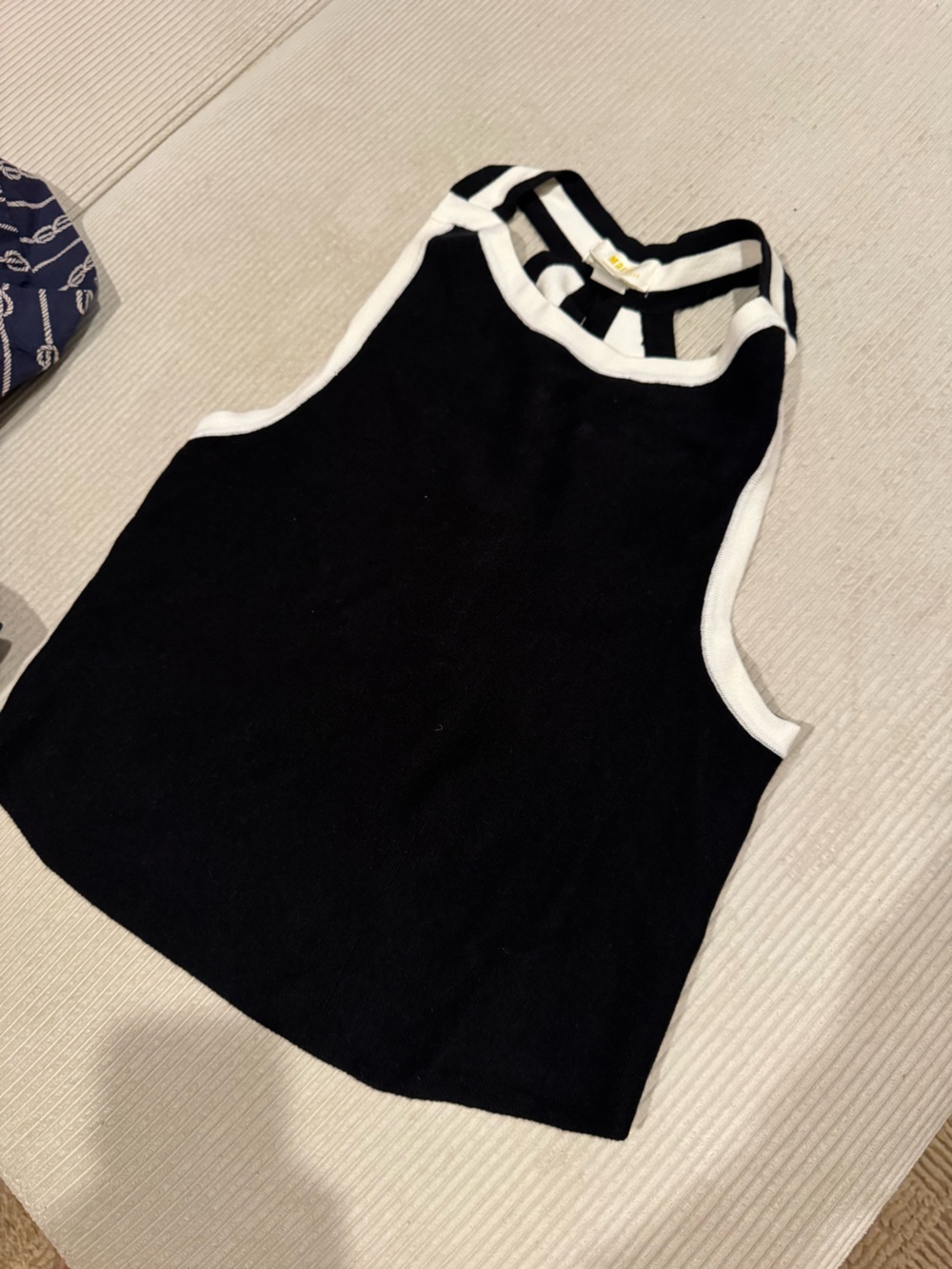 Maeve Anthropologie Black Tank Top with White Trim - open back